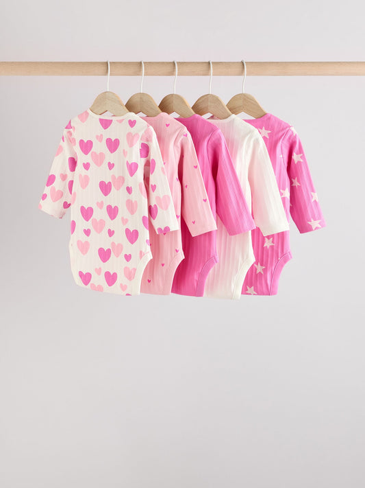 Dsiney Kidz - Pink Star 5 Pack Long Sleeve Baby Bodysuits image 2
