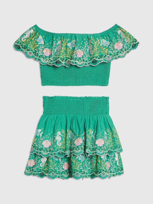 Dsiney Kidz - River Island Green Seahorse Beaded Frill Top & Rara Skirt Set image 2