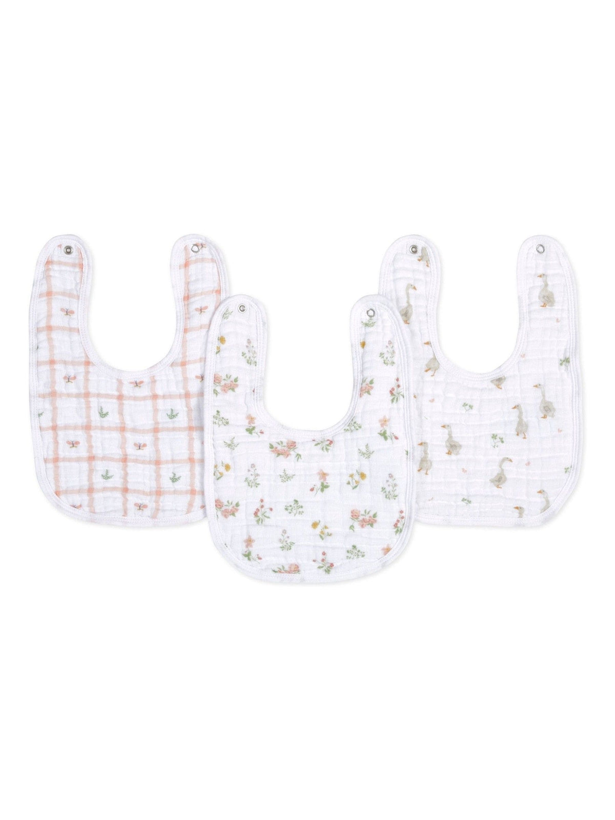 Dsiney Kidz - aden + anais Pink Essentials 100% Cotton Country Floral Muslin Baby Snap Bibs 3 Pack image 1