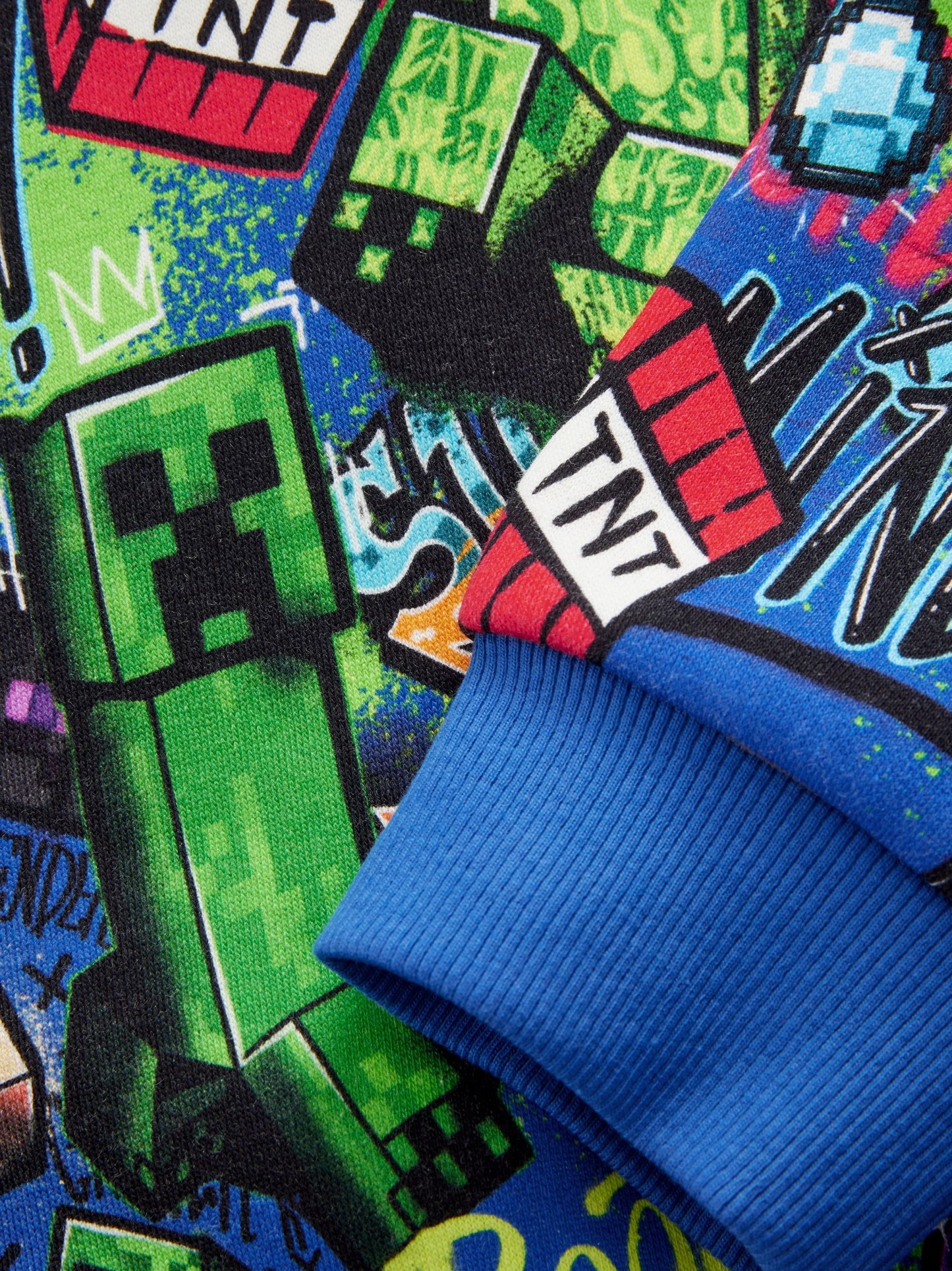 Cobalt Blue Minecraft Graffiti Hoodie (3-16yrs)