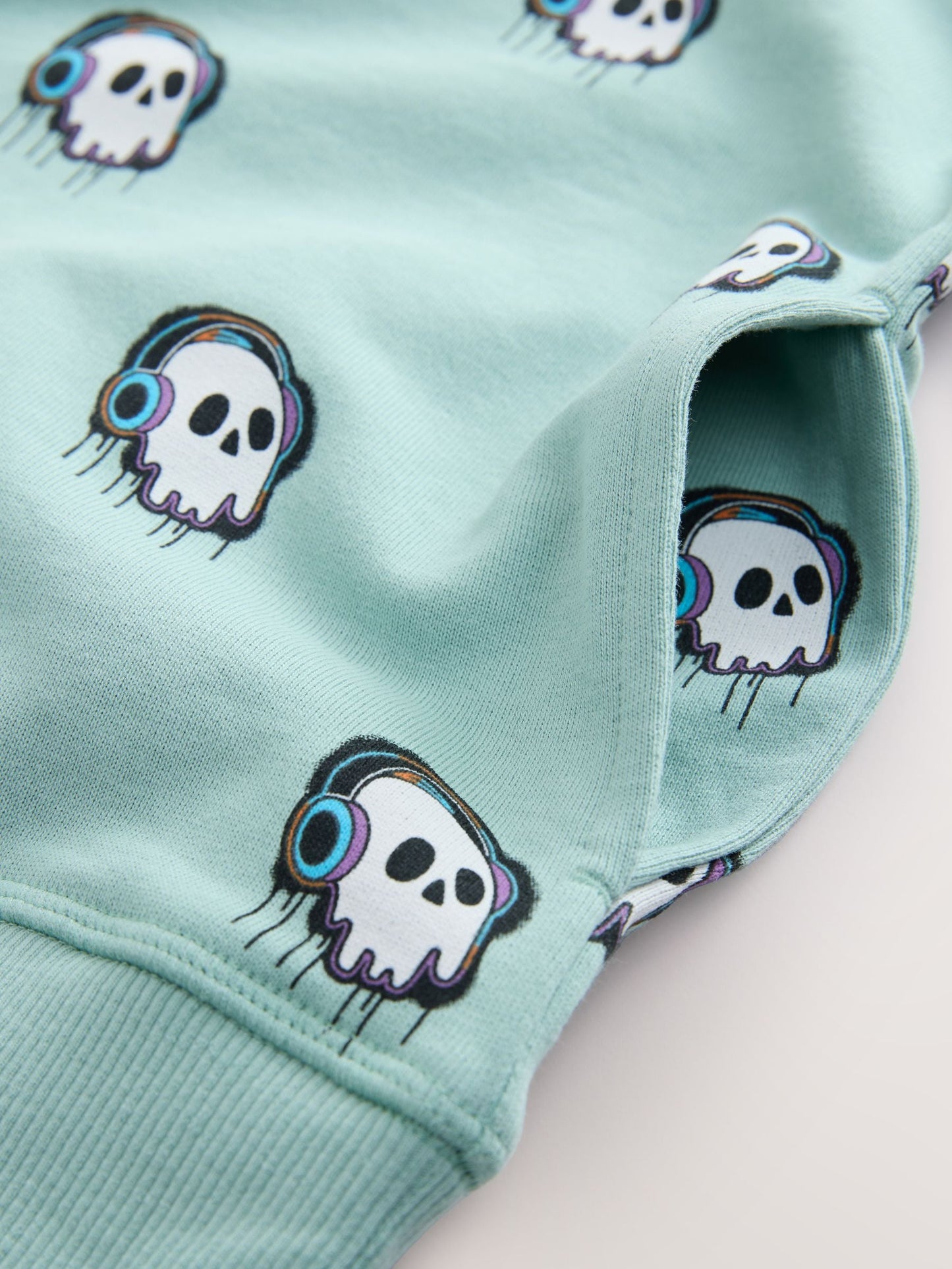 Mint Green Skull Drippy Smile Graphic Hoodie (3-16yrs)