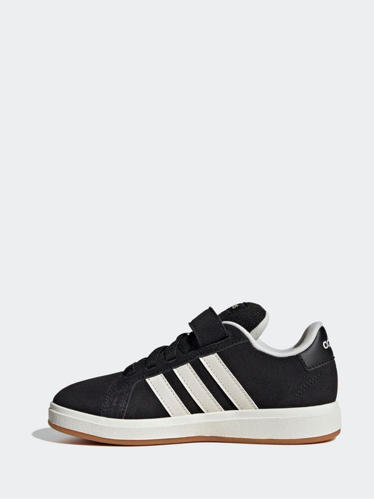 adidas Black Grand Court 00s Suede Elastic Lace Kids Trainers image 2