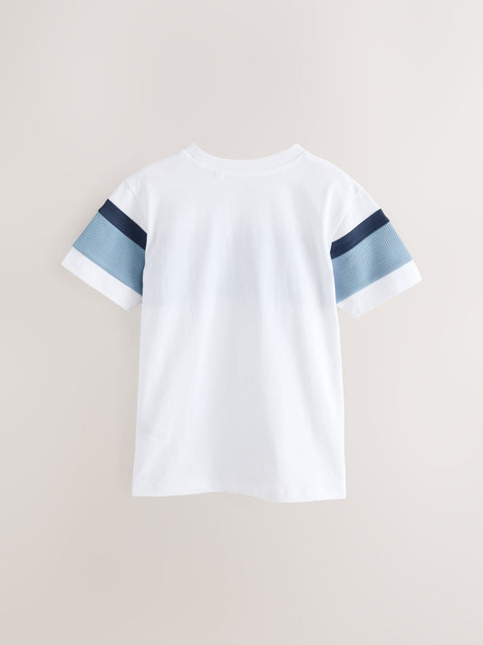 Dsiney Kidz - White/Blue Textured Colourblock Short Sleeve T-Shirt (3-16yrs) image 2