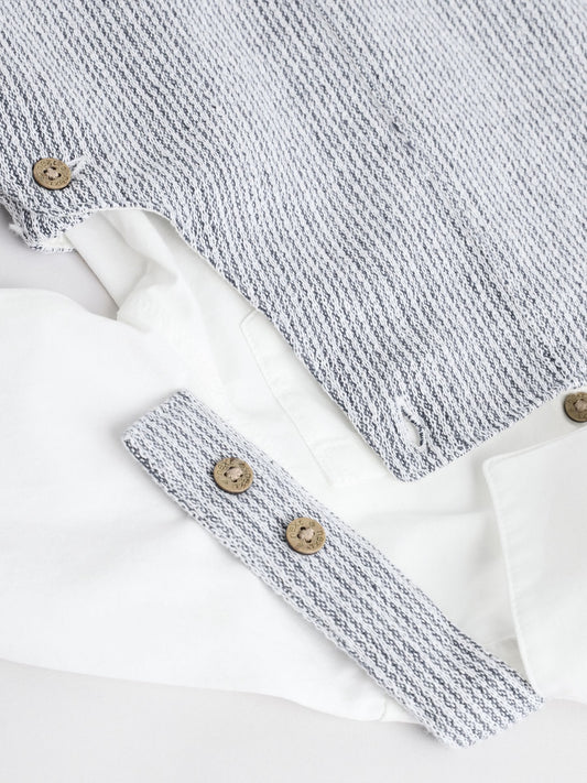 Grey/White Woven Cotton Baby Dungaree and Bodysuit Set (0mths-3yrs) image 3