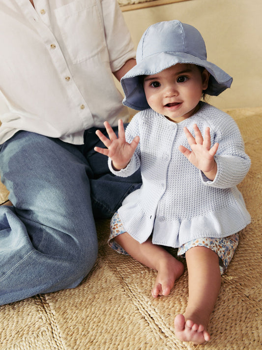 Blue/White Broderie And Chambray 100% Cotton Baby Hats 2 Pack (0mths-2yrs) image 3