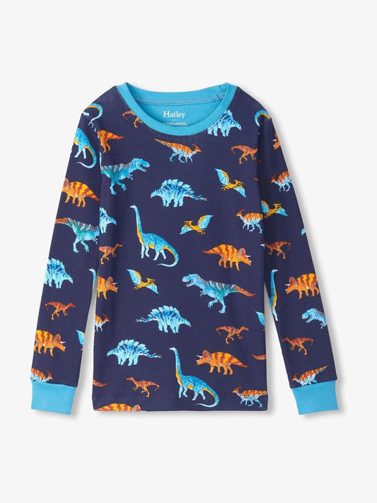 Hatley Blue Colourful Dinos Cotton Rib Pyjamas Set - image 2