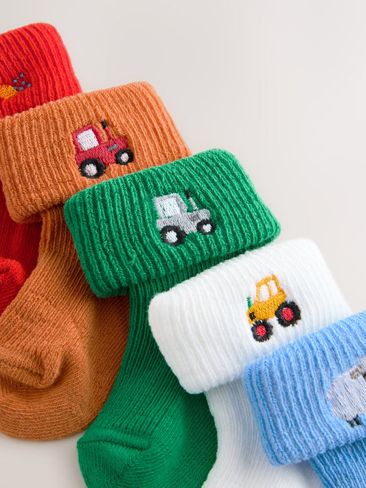 Bright Character Embroidered Roll Top Socks 5 Pack (0mths-2yrs) image 3