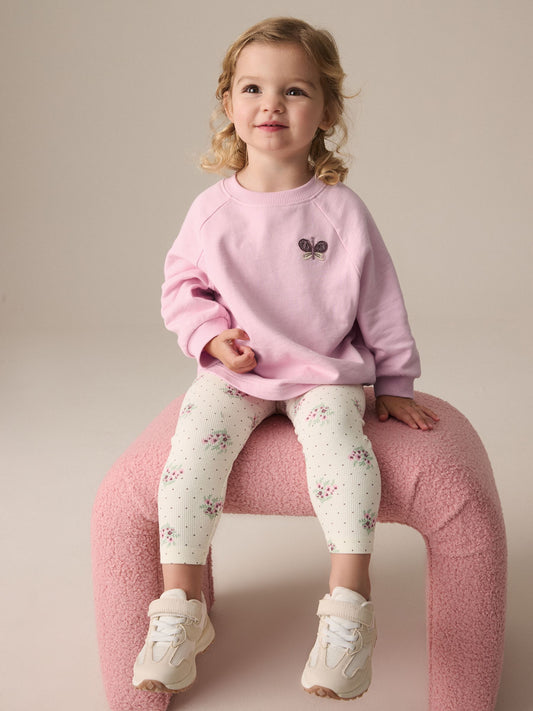 Pale Pink Floral Long Sleeve Top and Leggings Set (3mths-7yrs) image 3