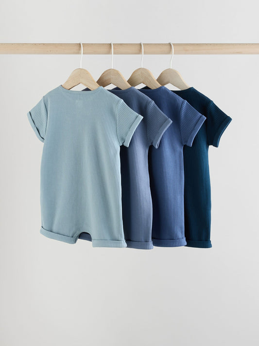 Blue Grandad Button Neck Baby Rompers 4 Pack image 2