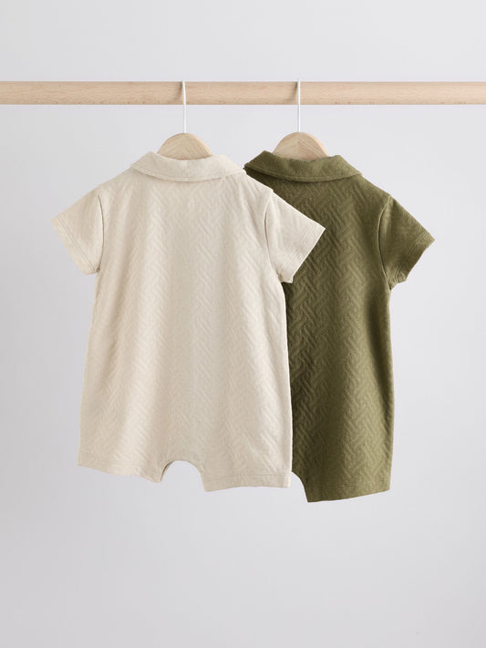 Neutral/Khaki Textured Baby Rompers 2 Pack image 2