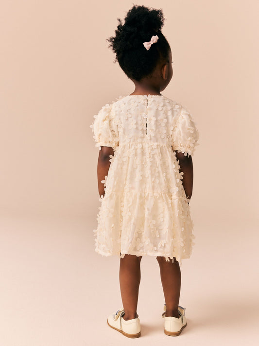 Dsiney Kidz - Ecru White Short Sleeve 3D Flowers Dress (3mths-8yrs) image 2