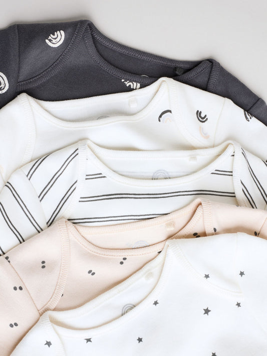 Black/White Short Sleeve Baby Bodysuits 5 Pack image 3