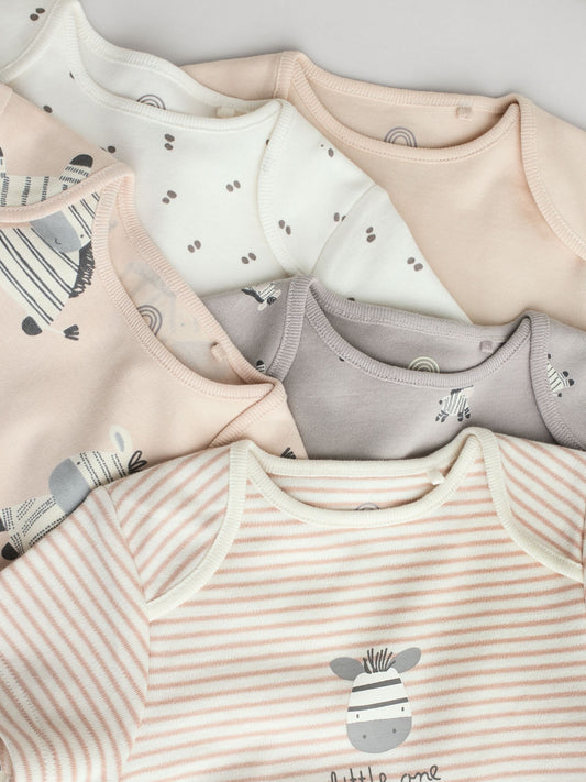 Grey Zebra Baby Short Sleeve Bodysuits 100% Cotton 5 Pack image 3