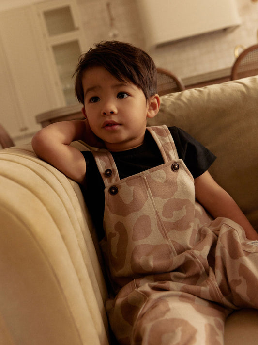 Tan Brown Animal Print 100% Cotton Jersey Dungaree And T-Shirt Set (3mths-7yrs) image 3
