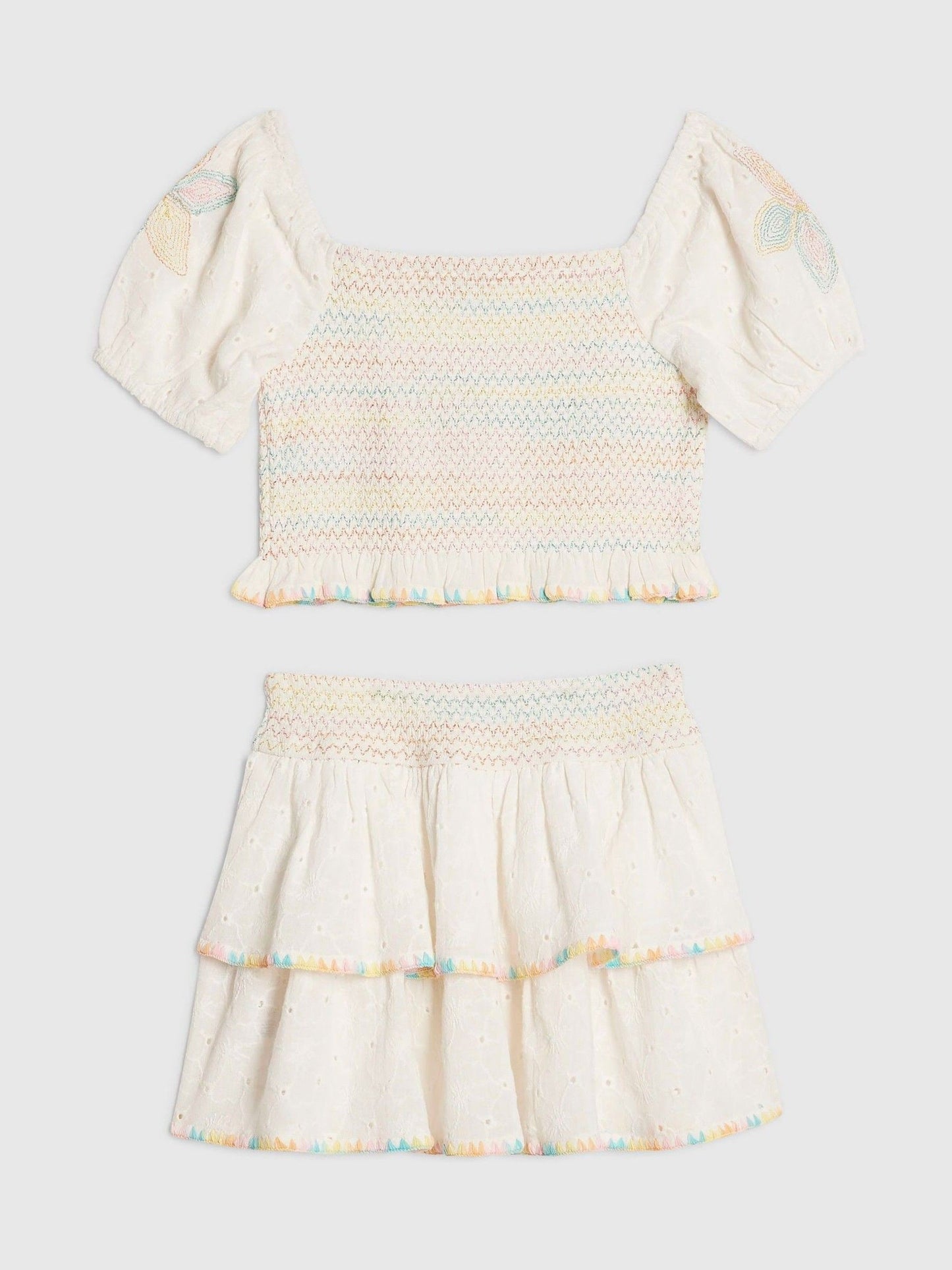 Dsiney Kidz - River Island White Rainbow Whipstitch Puff Sleeve Top & Rara Set image 4