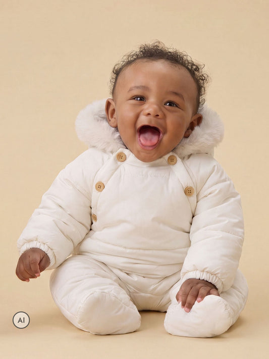 MORI Cream Faux Fur Lined Embroidered Snowsuit - image 1
