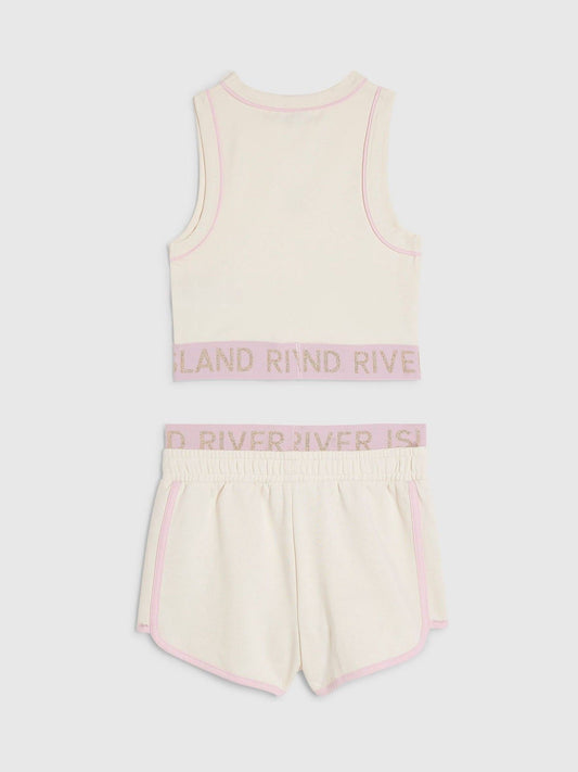 Dsiney Kidz - River Island Cream Logo Waistband Tank & Short Set image 2