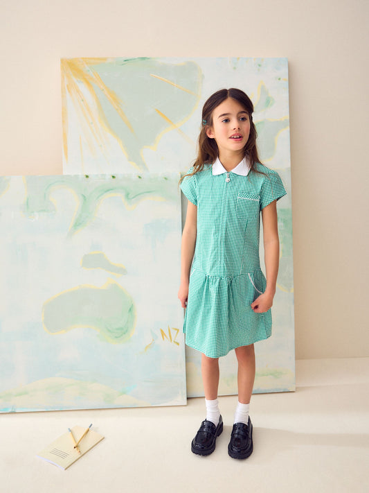 Dsiney Kidz - Green Zip Front Cotton Rich Gingham School Dress (3-14yrs) image 2