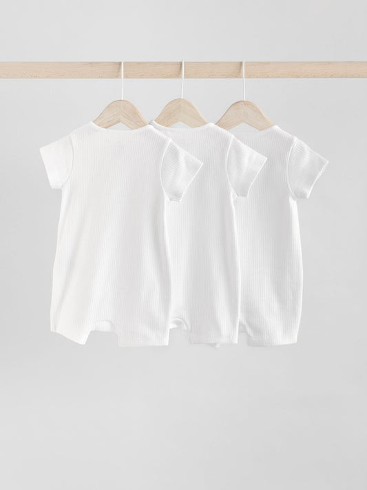 White 3 Pack Two Way Zip Baby 100% Cotton Rompers (0mths-3yrs) image 2