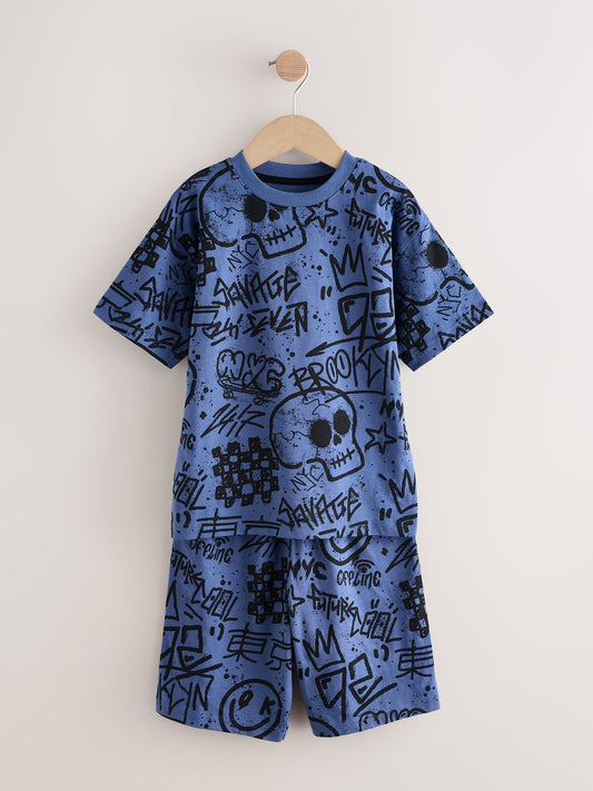 Multi Graffiti 100% Cotton Short Pyjamas 3 Pack (4-16yrs) image 3