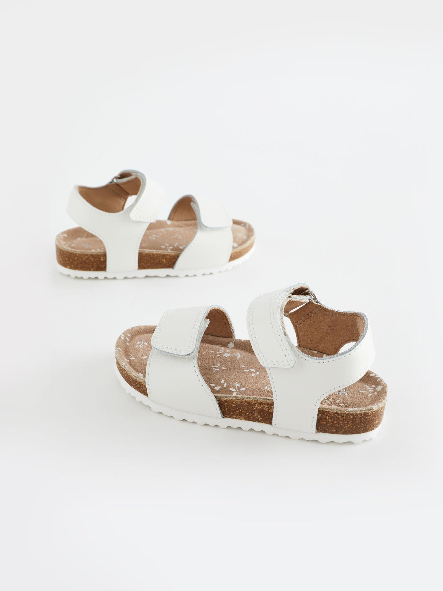White Leather Wide Fit (G) Touch Fastening Corkbed Sandals image 7