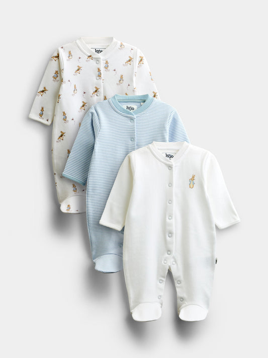 JoJo Maman Bébé Blue Peter Rabbit 3-Pack Footed Sleepsuits - image 1