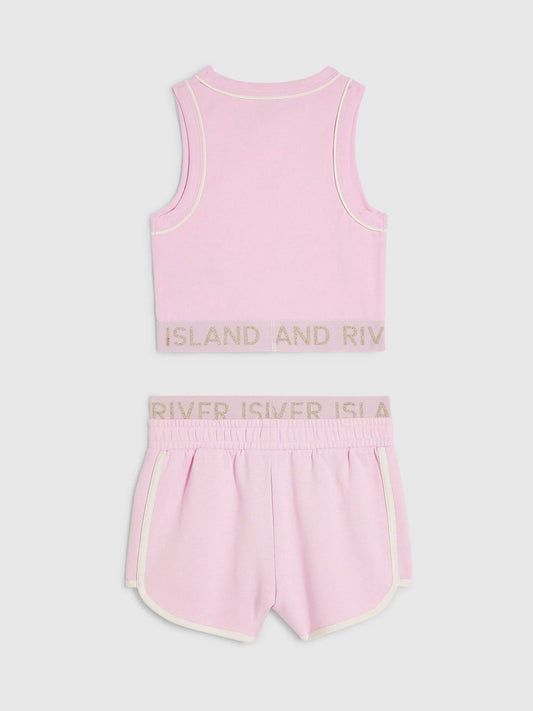 Dsiney Kidz - River Island Pink Logo Waistband Tank & Short Set image 2