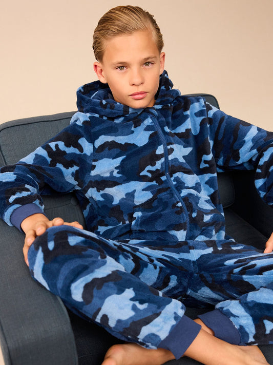 Blue All-In-One Fleece Pyjamas (3-16yrs)