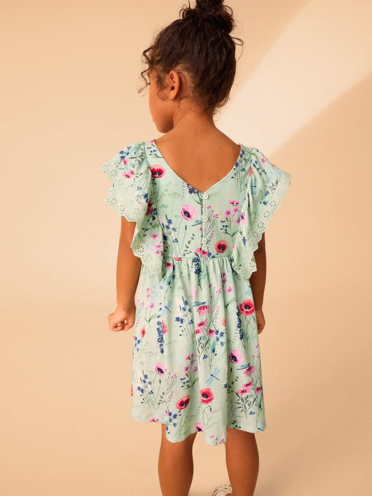 Laura Ashley Green/Blue Alford Meadows Broiderie Jersey 100% Cotton Dress image 2