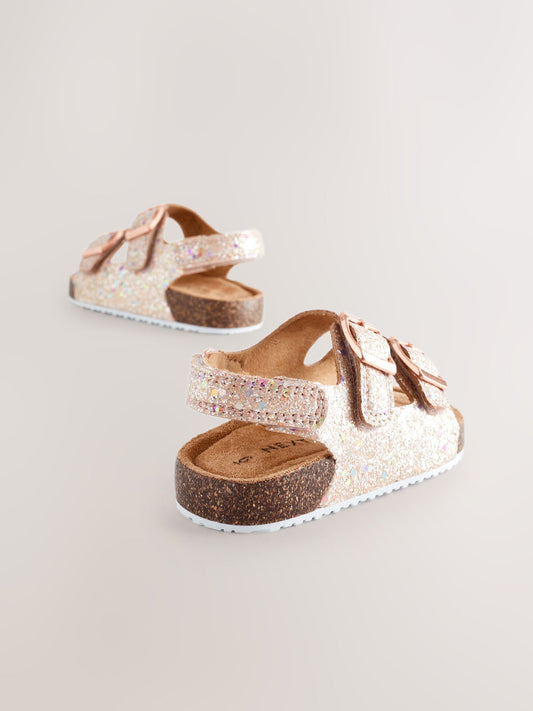 Pink Glitter Wide Fit (G) Corkbed Double Two Strap Sandals image 2