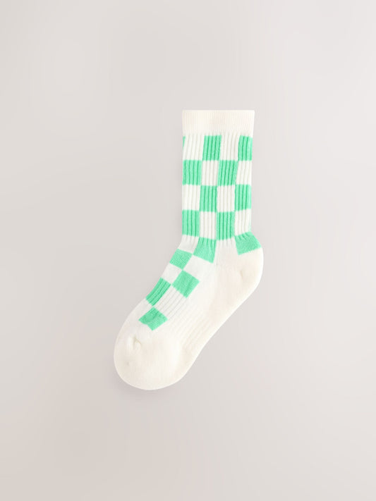 White, Pink, Purple and Green 3 Pack Cotton Rich Checkerboard Cushioned Sole Ankle Socks image 3