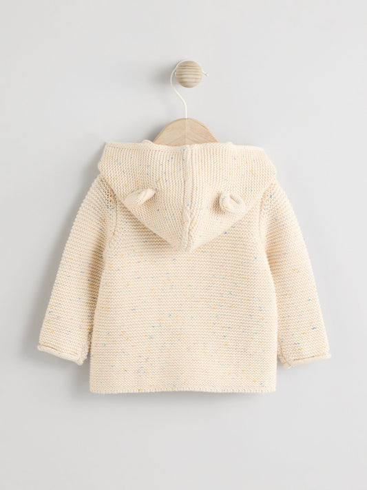 Ecru Neppy Knitted Hooded Baby Cardigan