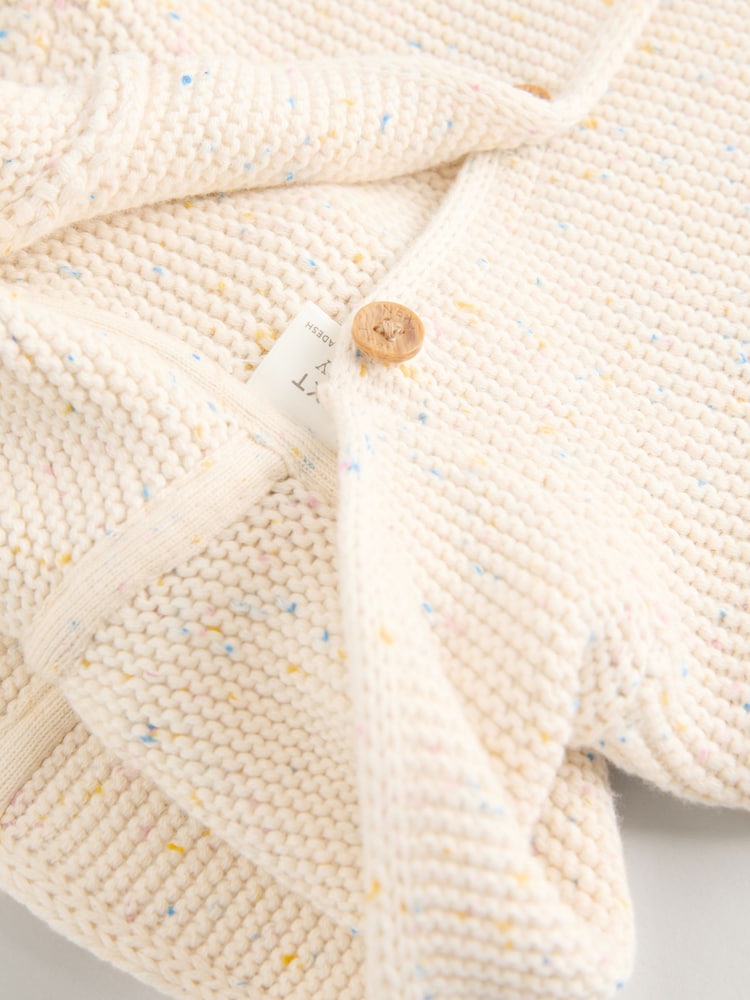 Ecru Neppy Knitted Hooded Baby Cardigan