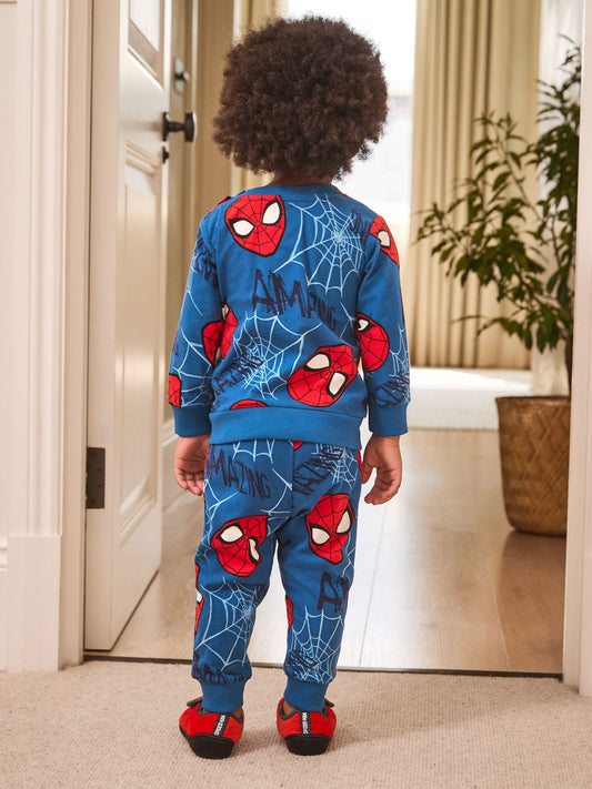 Navy Spiderman Single Cosy Fleece License Pyjamas (12mths-10yrs)