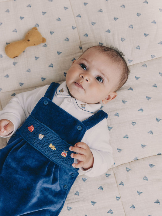 Navy Blue Bear Baby Velour Dungarees and Bodysuit Set (0mths-3yrs) image 3
