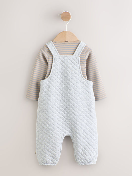 Grey Baby Jersey Quilted Dungarees and Bodysuit Set (0mths-2yrs) image 2