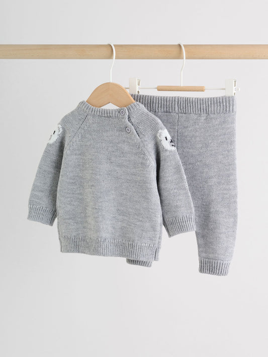 Grey Bear Knitted Top and Leggings Set (0mths-2yrs) image 2