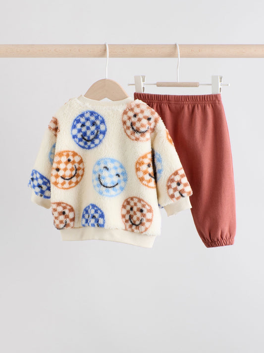 Blue Checkerboard Faces Baby Fleece Top and Joggers Set (0mths-2yrs)