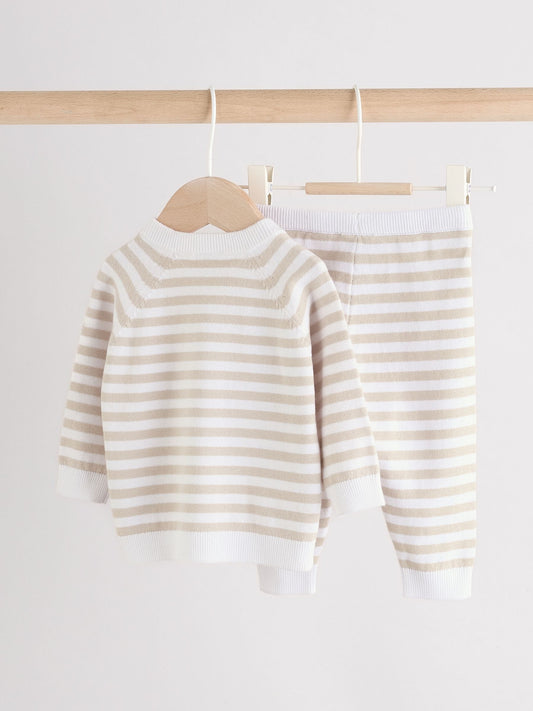 Neutral Stripe Knitted Top and Leggings Baby Set (0mths-2yrs) image 2