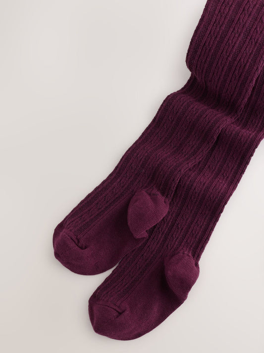 Burgundy Red Regular Length Cotton Rich Cable Tights image 3