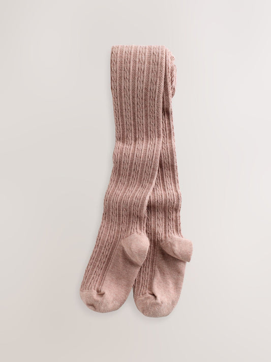 Pink Berry Red and Chocolate Brown Regular Length Cotton Rich Cable Tights 3 Pack image 3