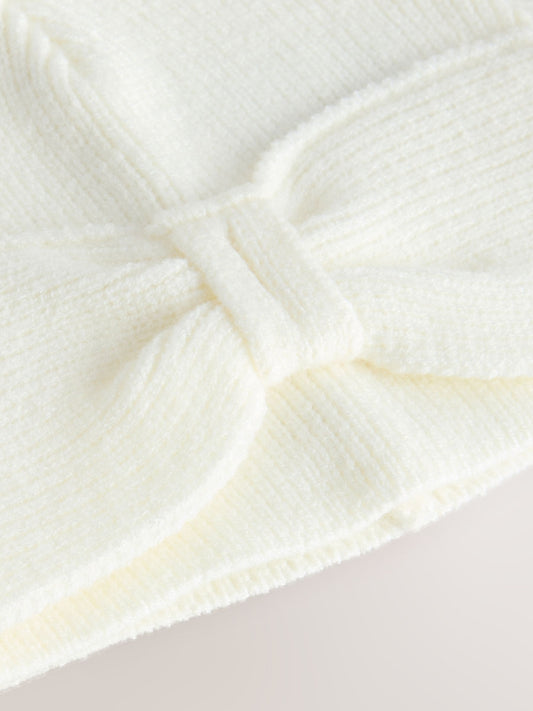 White Knitted Bow Baby Turban Hat (0mths-2yrs) image 3