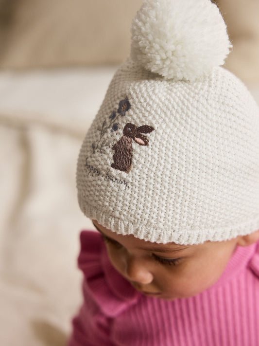 Cream Baby Embroidered Bunny Character Hat (0mths-2yrs) image 2