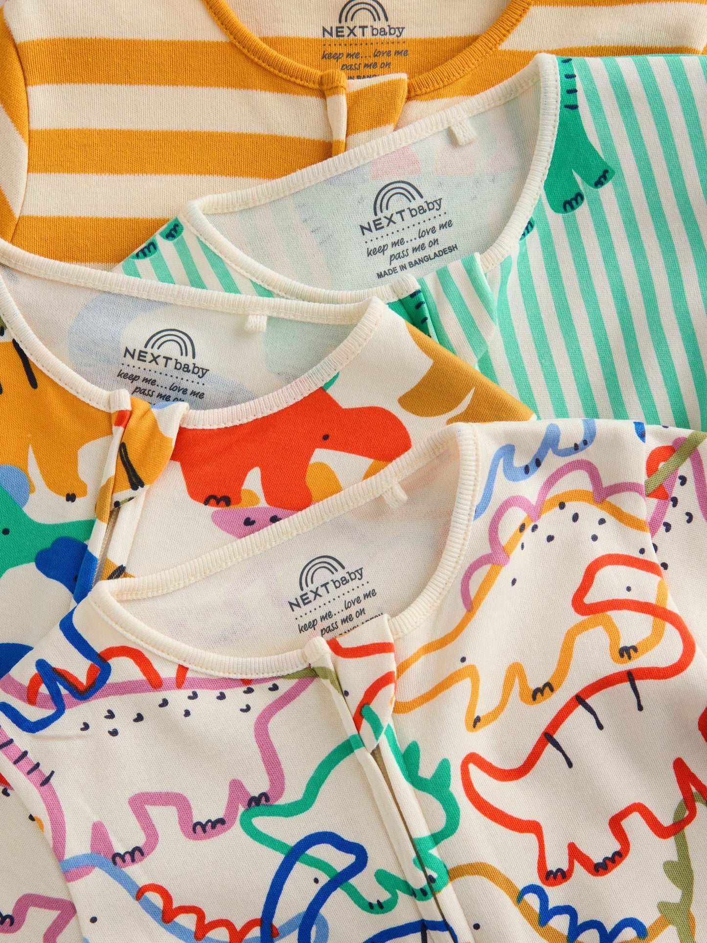 Bright Baby Two Way Zip Sleepsuits 4 Pack (0mths-2yrs)