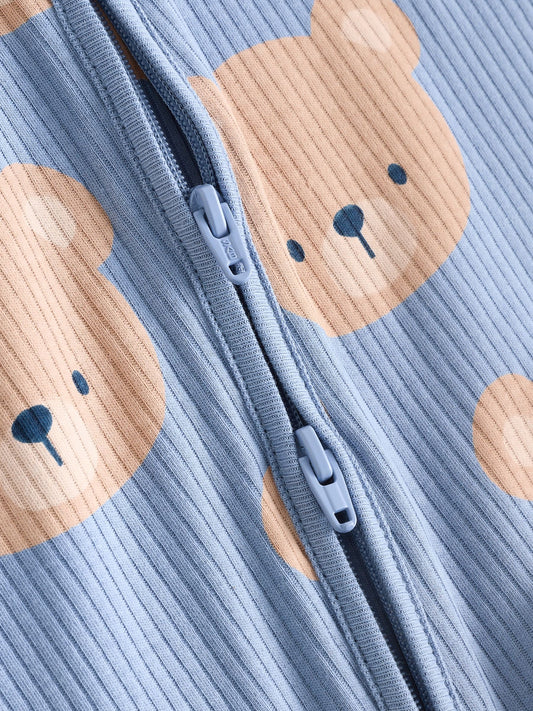 Brown/Navy 3 pack Baby Two Way Zip Footless Cotton Sleepsuits (0mths-3yrs) image 3