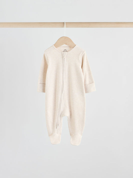 Neutral 5 Pack Two Way Zip Footed Baby Sleepsuits (0-2yrs) image 2