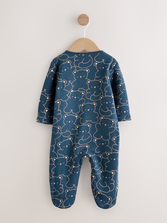 Navy Bear Baby Fleece Lined Sleepsuit image 3
