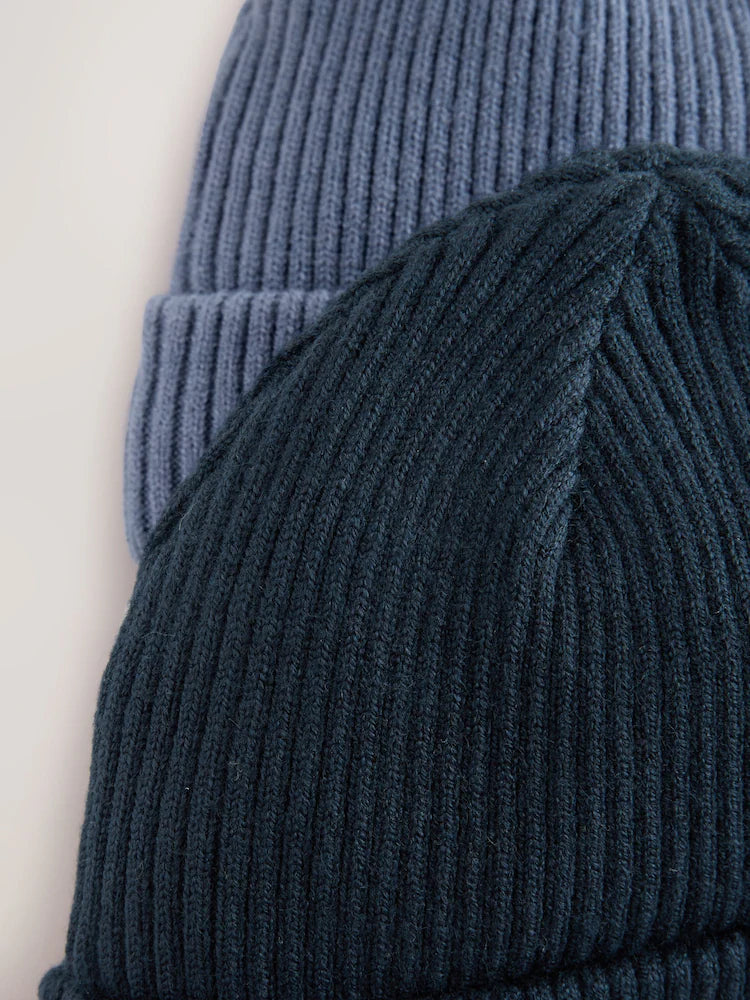 Blue 2 Pack Baby Beanie Knitted Hats (0mths-2yrs)