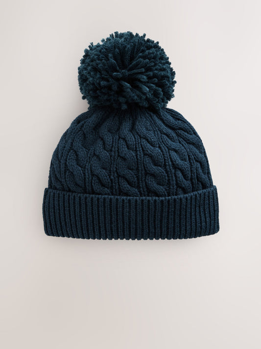 Navy Baby Knitted Hat With Pom (0mths-2yrs) image 3