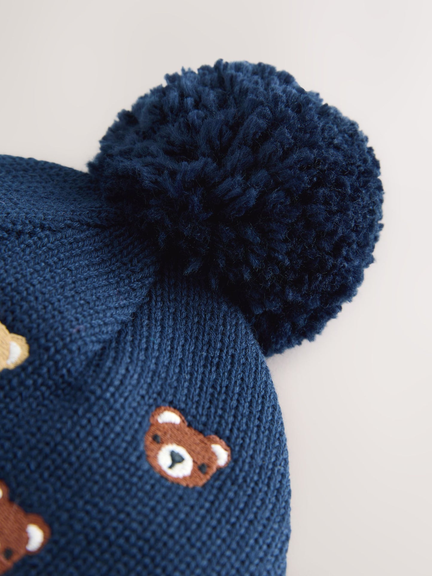 Navy Bear All Over Embroidered Baby Hamish and Friends Knitted Hat (0mths-2yrs) image 3